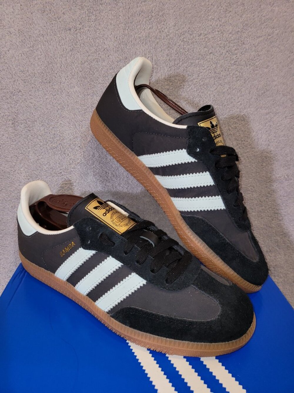 Adidas Samba OG Women's Size 5.5 Carbon Black Light Blue Sneakers ID0493 (#2327) - Picture 2 of 16